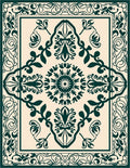 Deep Teal Floral Medallion Border Rug
