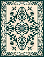Deep Teal Floral Medallion Border Rug