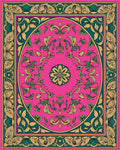 Vibrant Pink Floral Vine Border Rug