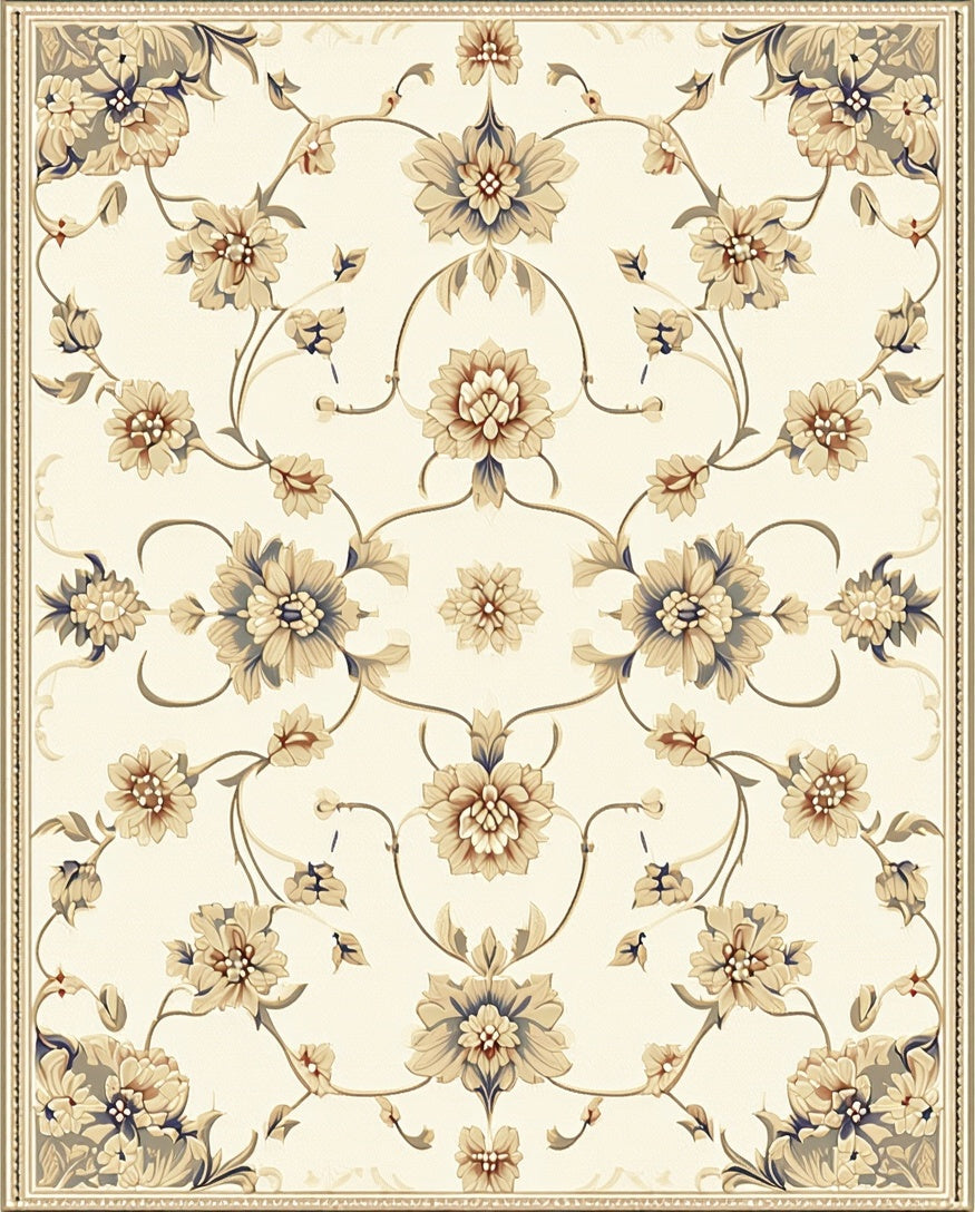 Traditional Floral Scroll Pattern Rug