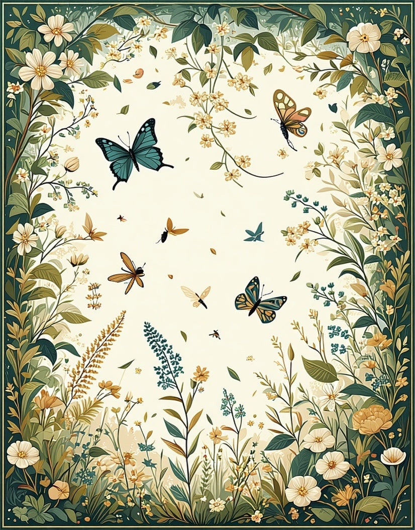 Whimsical Butterfly Floral Garden Rug