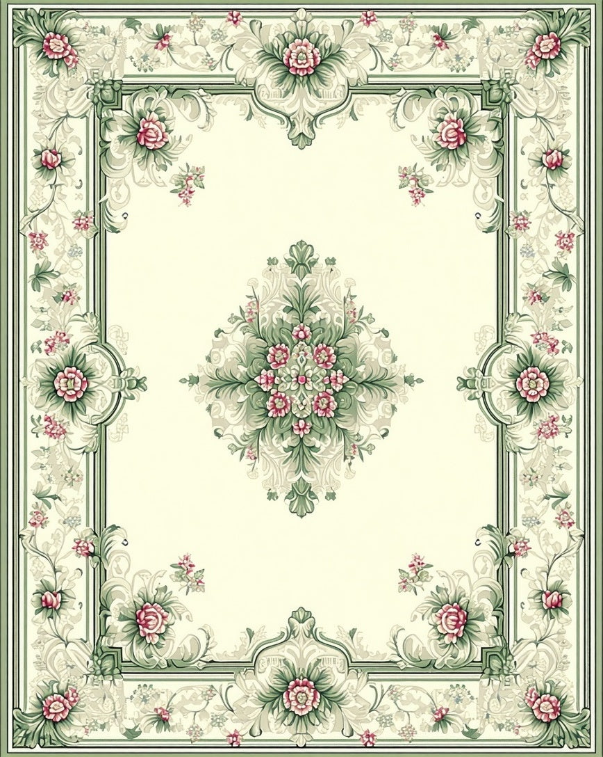 Victorian floral border with central medallion Rug