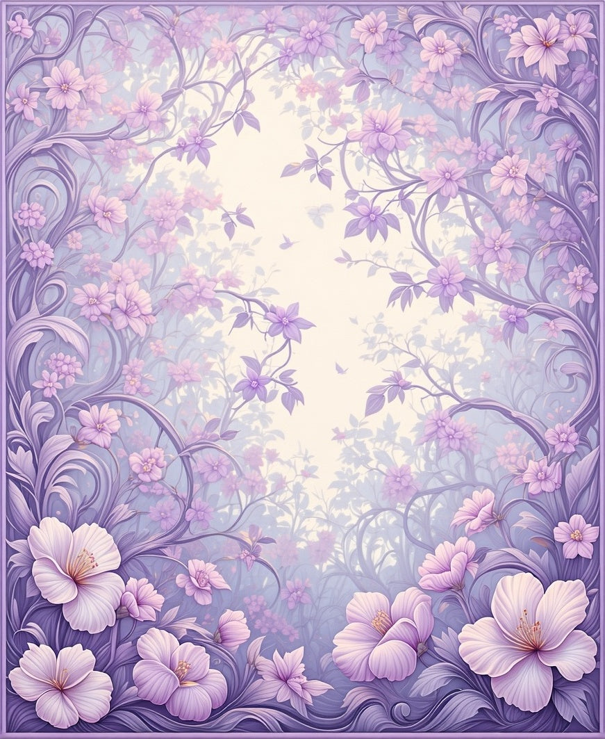 Whimsical Lilac Floral Swirls Rug