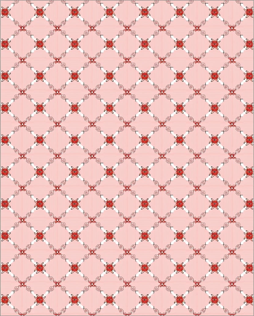 Red Floral Lattice Patterned Rug