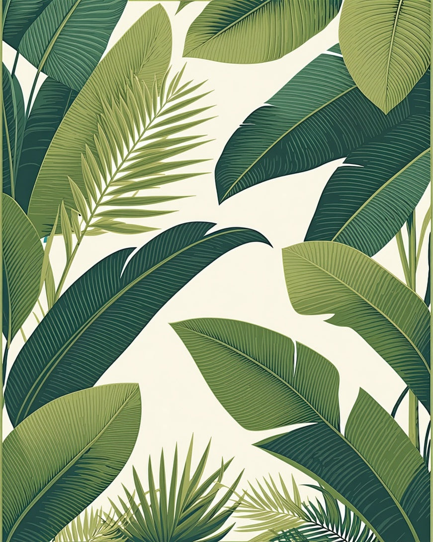 Tropical Large Leaf Pattern Green Design Rug