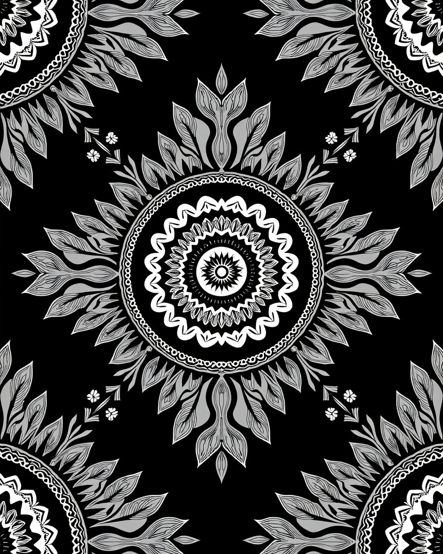 Monochromatic Sunburst Mandala Pattern Rug