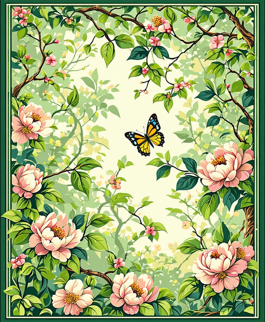 Blooming Branches Butterfly Garden Art Rug