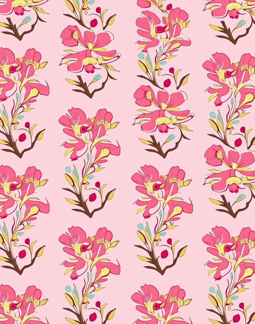 Pink Floral Branch Pattern Rug