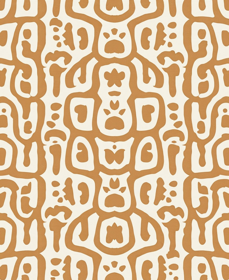 Abstract Terracotta Paw Print Pattern Rug