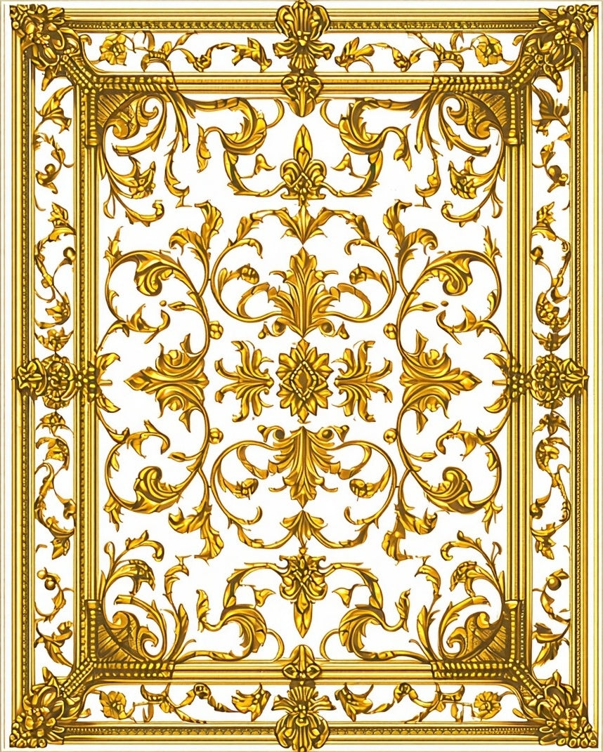 Ornate Gold Filigree Scroll Pattern Rug