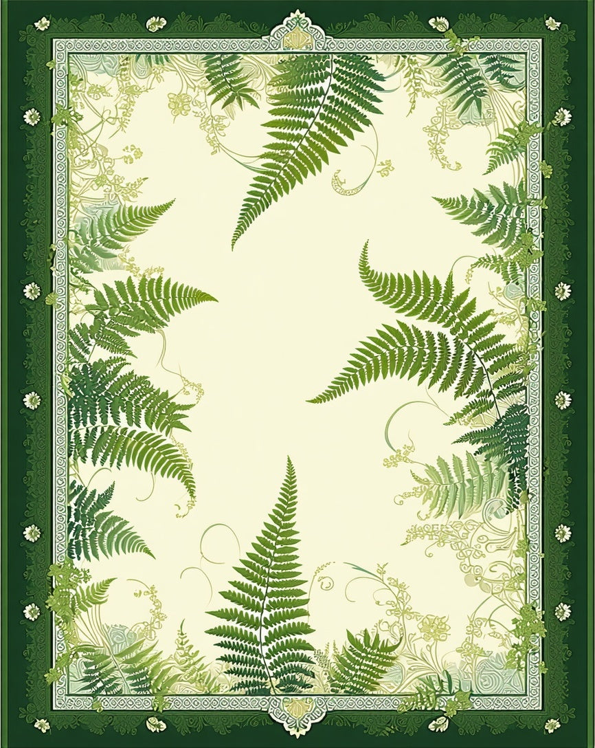 Green Fern Garden Botanical Pattern Rug