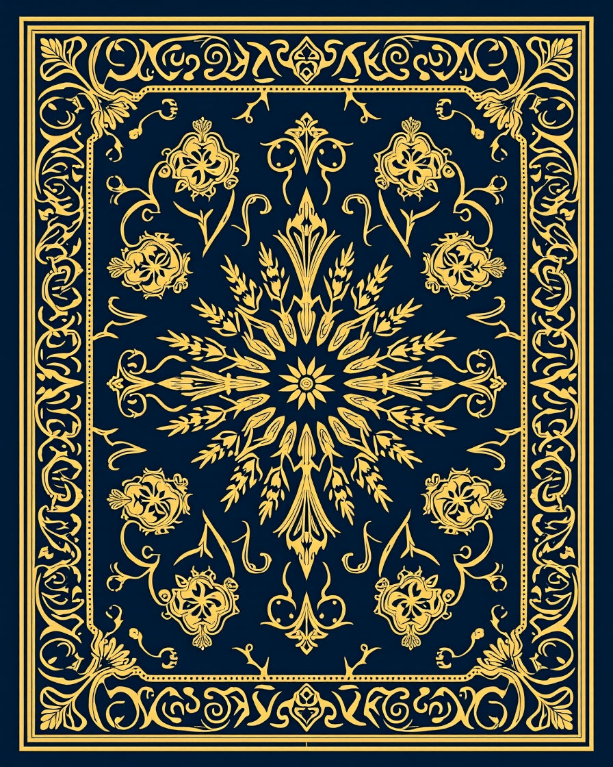 Classic Golden Floral Scrollwork Design Rug