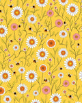 Sunny Yellow Daisy And Bee Pattern Rug
