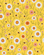 Sunny Yellow Daisy And Bee Pattern Rug
