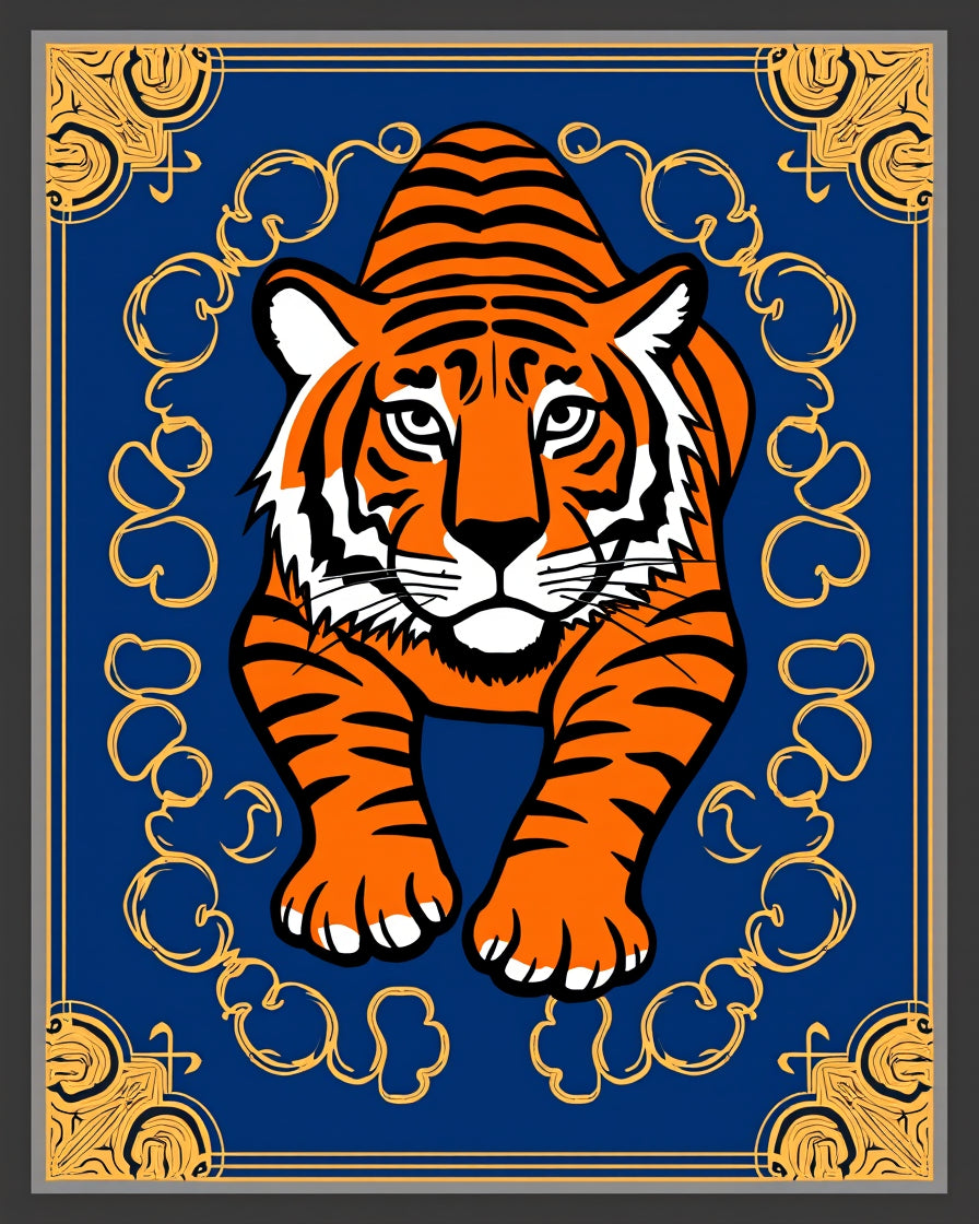 Bold Tiger Royal Blue Floral Design Rug