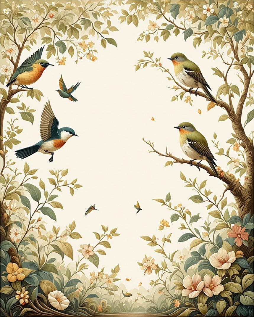 Birds and Blossoms Vintage Nature Design Rug