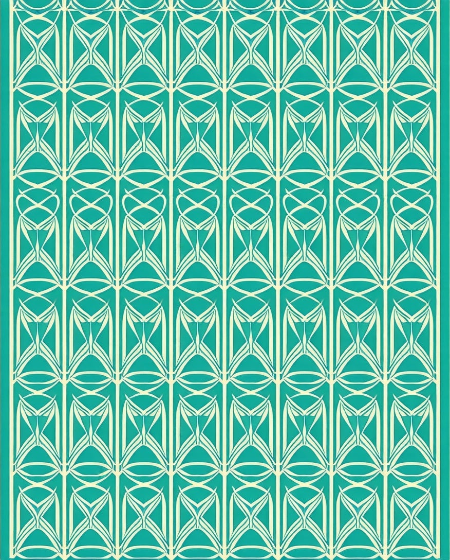 Art Deco Geometric Teal Cream Pattern Rug