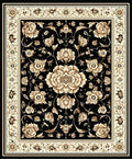 Classic Floral Motif Black Golden Rug