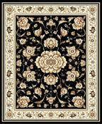 Classic Floral Motif Black Golden Rug