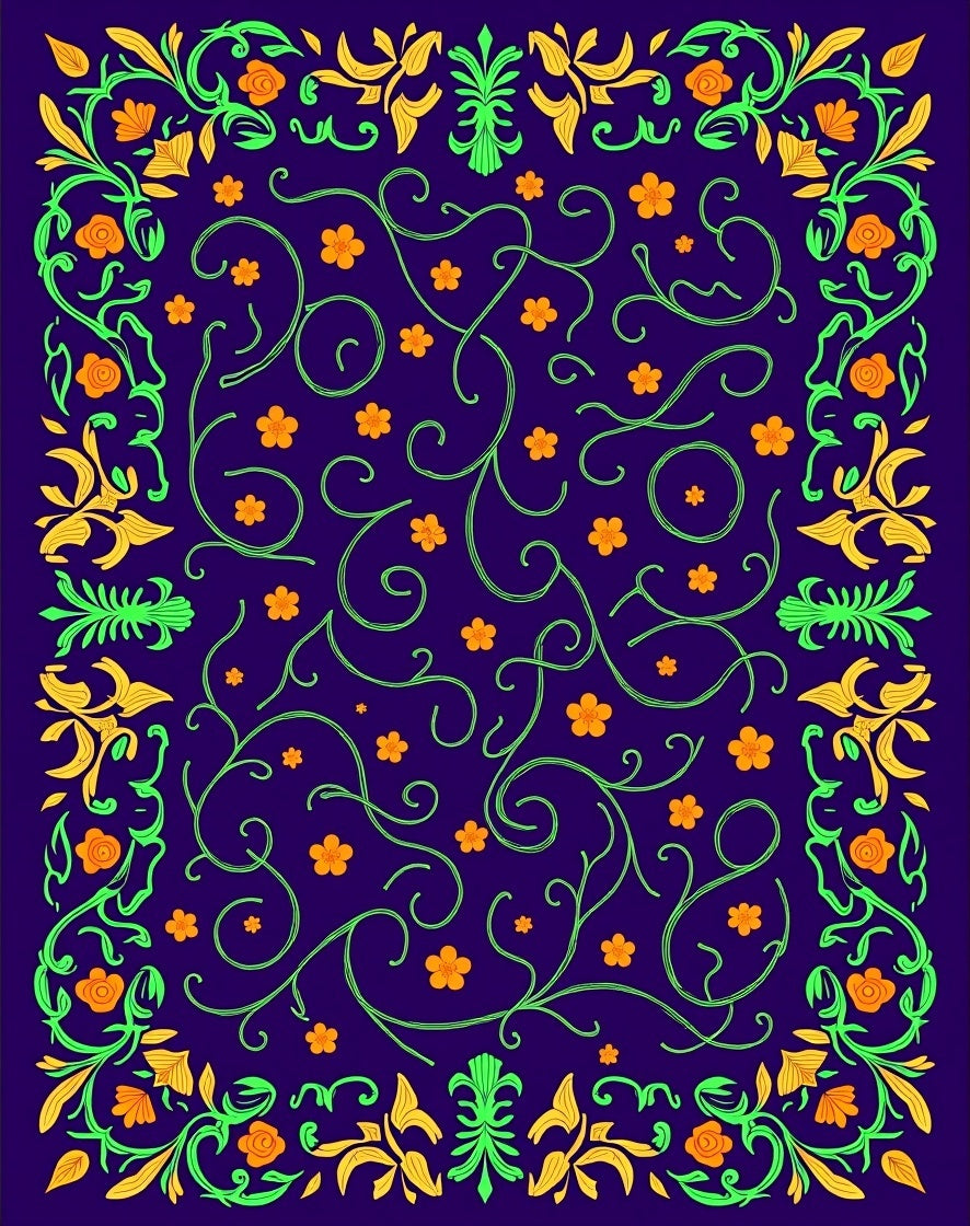 Vibrant Floral Swirls Design Rug
