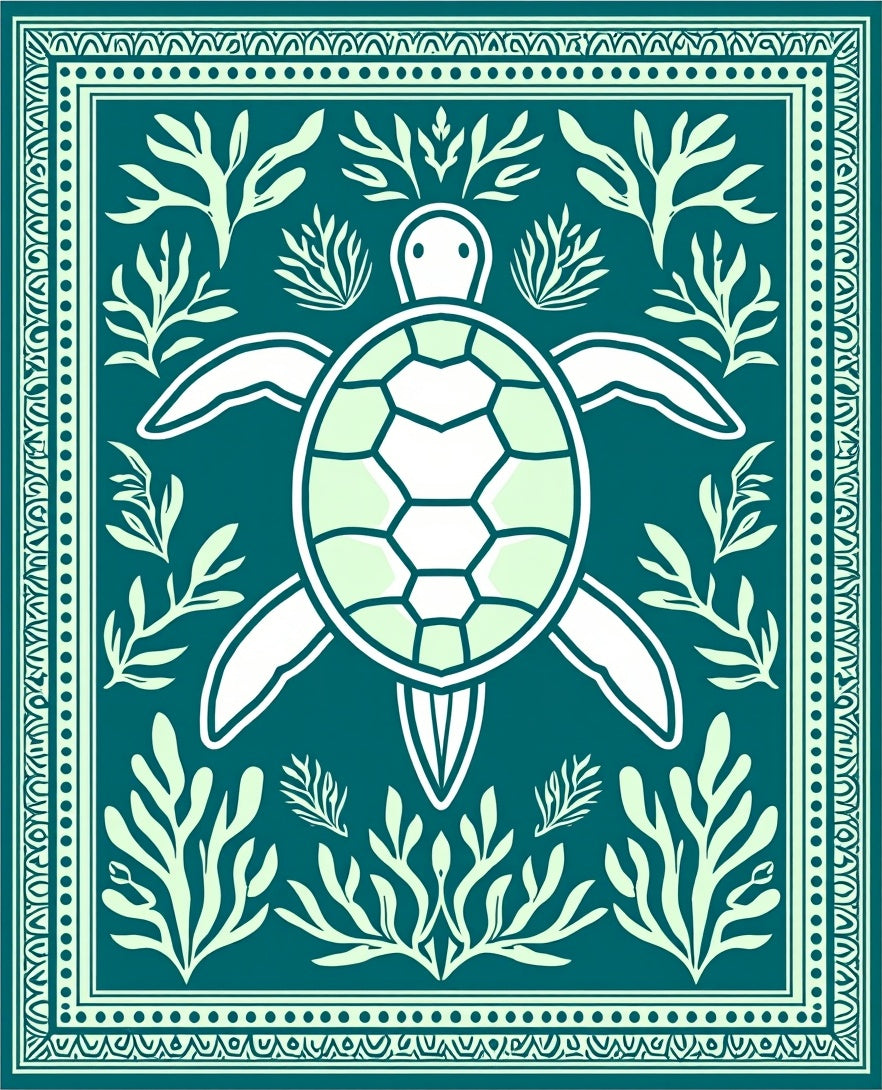 Coastal Turtle Seaweed Patterned Rug