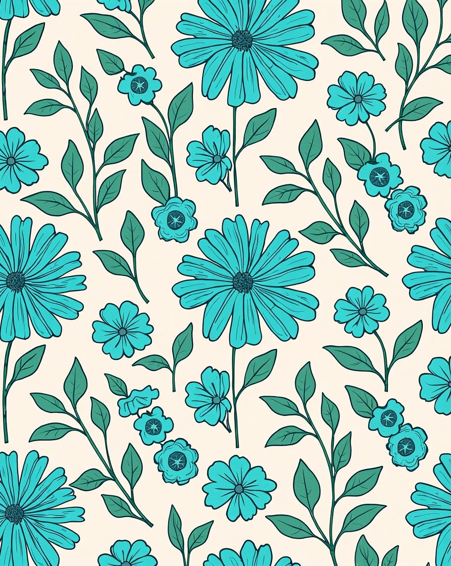 Turquoise Daisy Pattern Rug