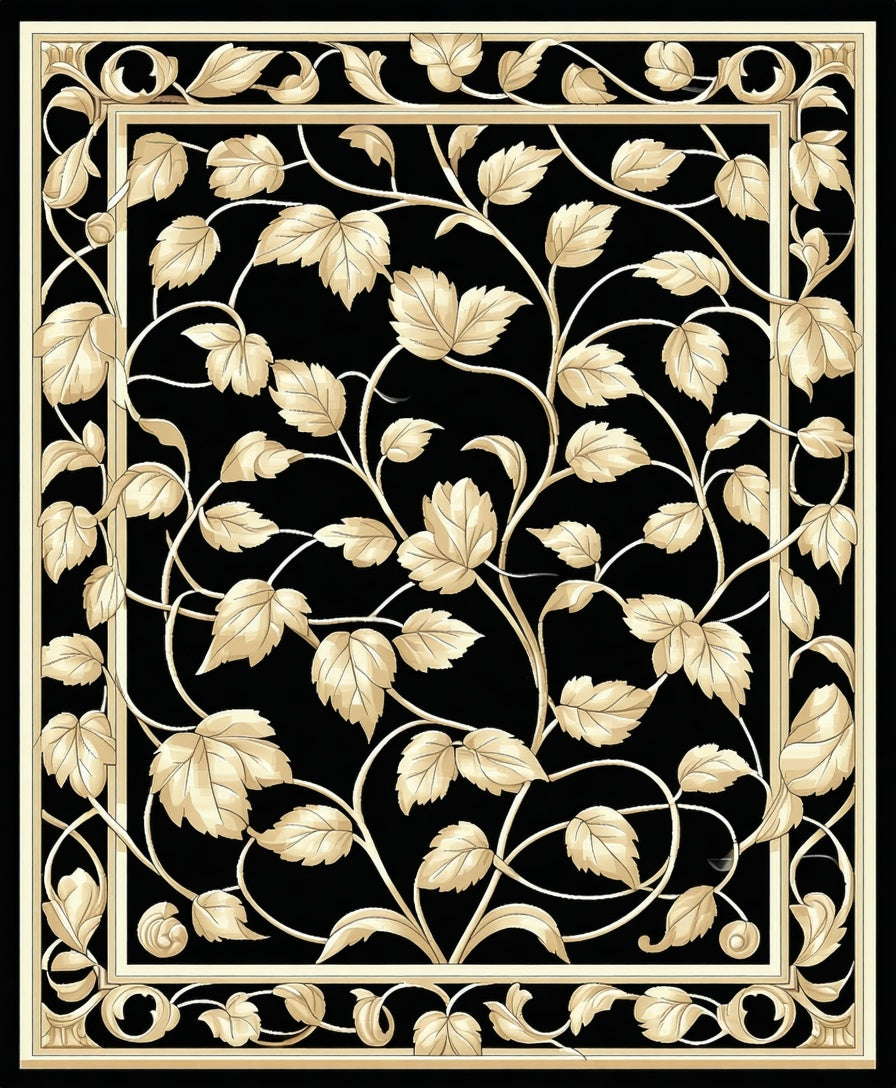 Ornate Golden Vine Scroll Design Rug