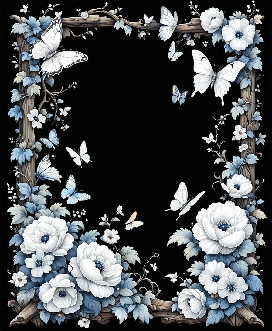 Enchanted White Floral Butterfly Frame Rug