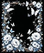Enchanted White Floral Butterfly Frame Rug