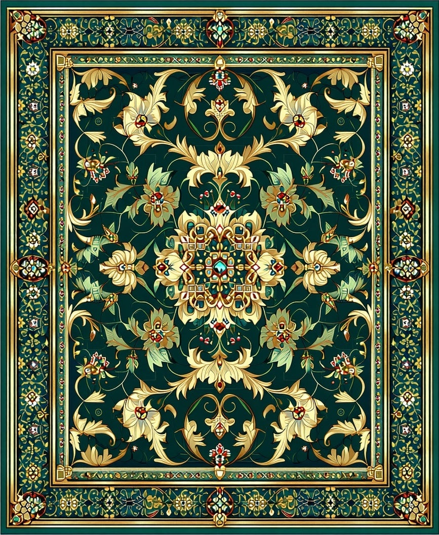 Intricate Floral Patterned Emerald Rug