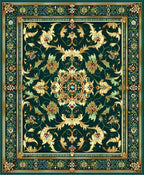 Intricate Floral Patterned Emerald Rug