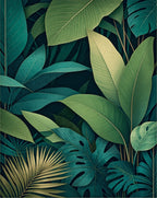 Lush Green Tropical Leaf Art Rug