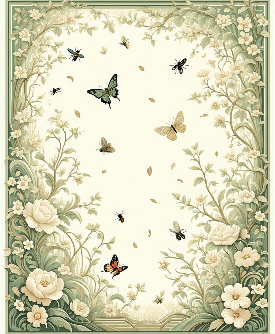Spring Garden Butterflies Botanical Swirls Rug