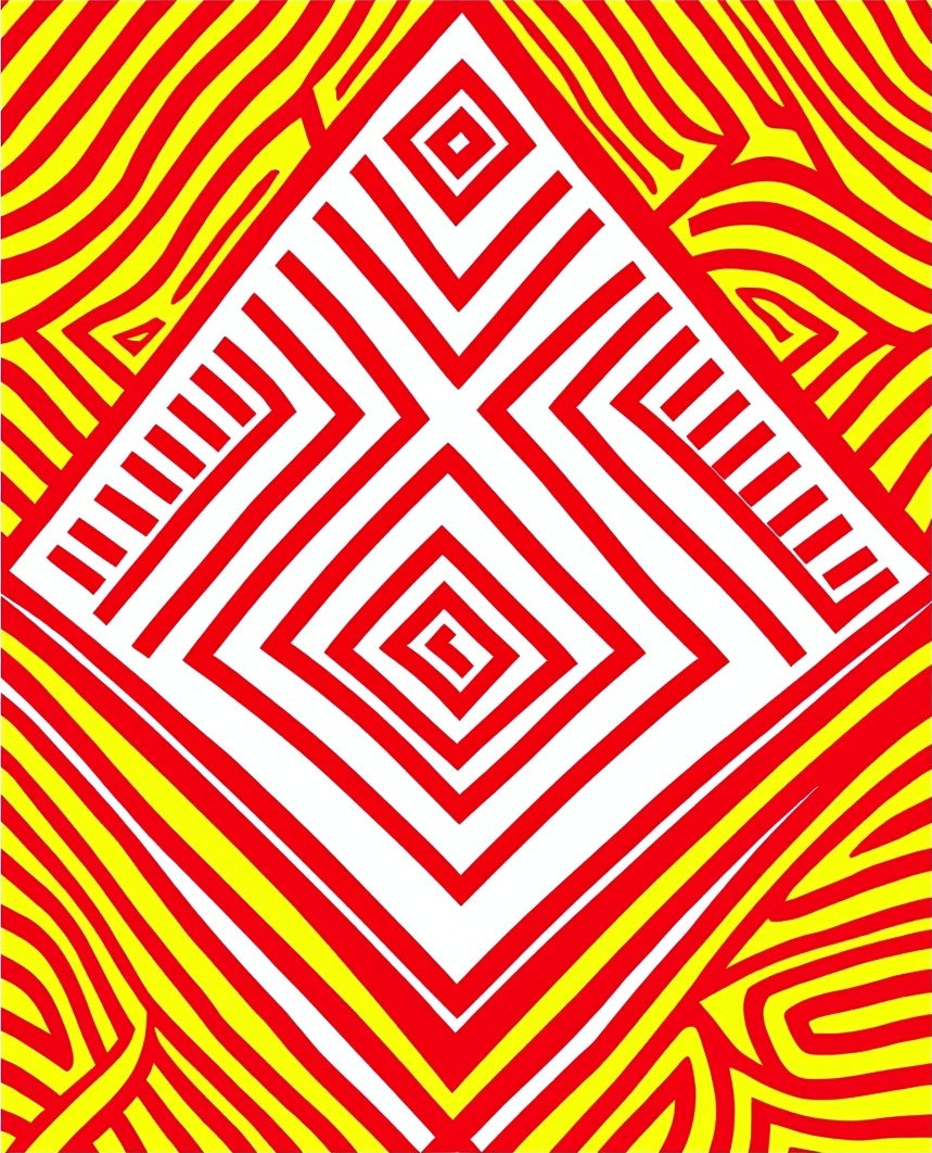 Bold Red Yellow Geometric Waves Rug