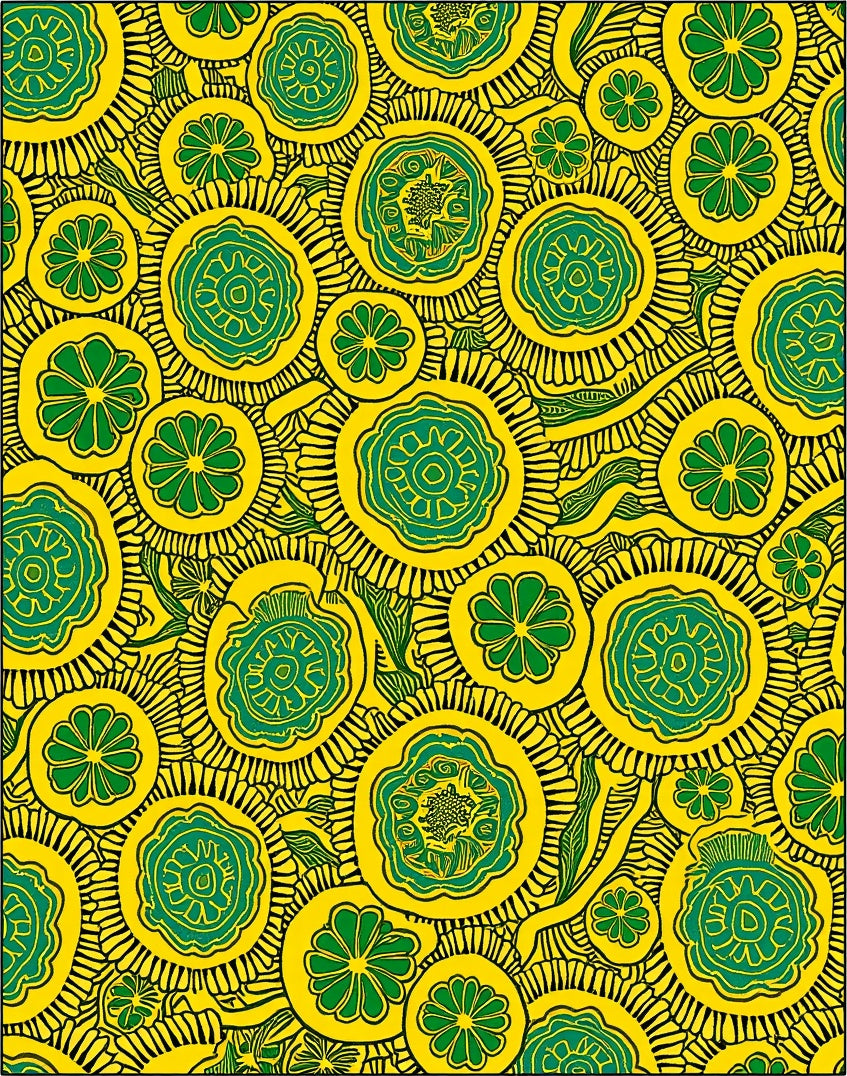 Bold Floral Abstract Yellow Green Rug