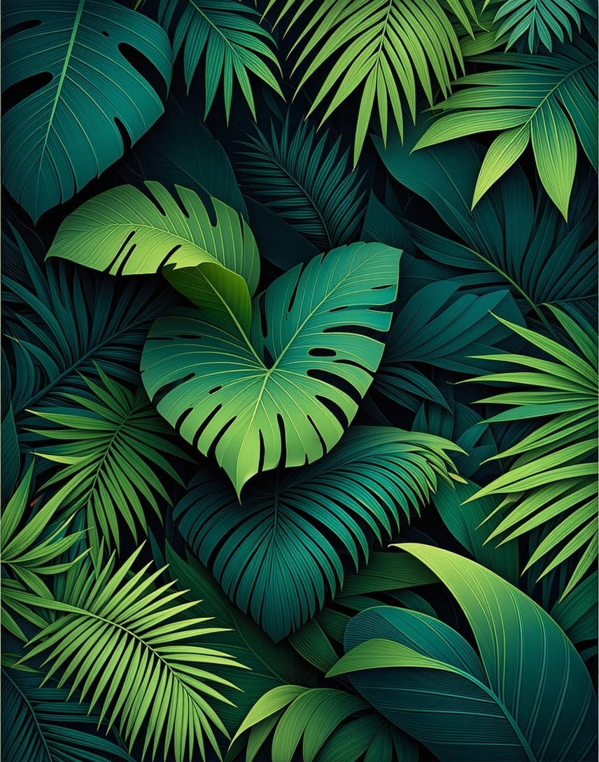 Lush Green Tropical Leaf Pattern Rug