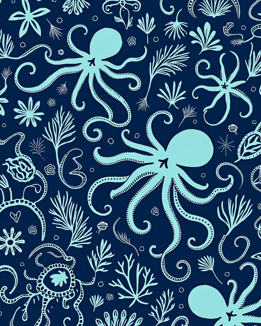 Oceanic Octopuses And Seaweeds Design Rug