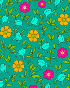 Frog Flower Patterned Whimsical Rug