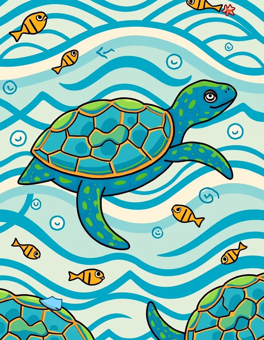 Playful Sea Turtle Fish Pattern Rug