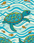 Playful Sea Turtle Fish Pattern Rug