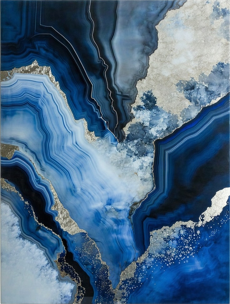 Deep Blue Silver Geode Pattern Rug