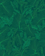 Dark Green Tropical Leaf Pattern Rug