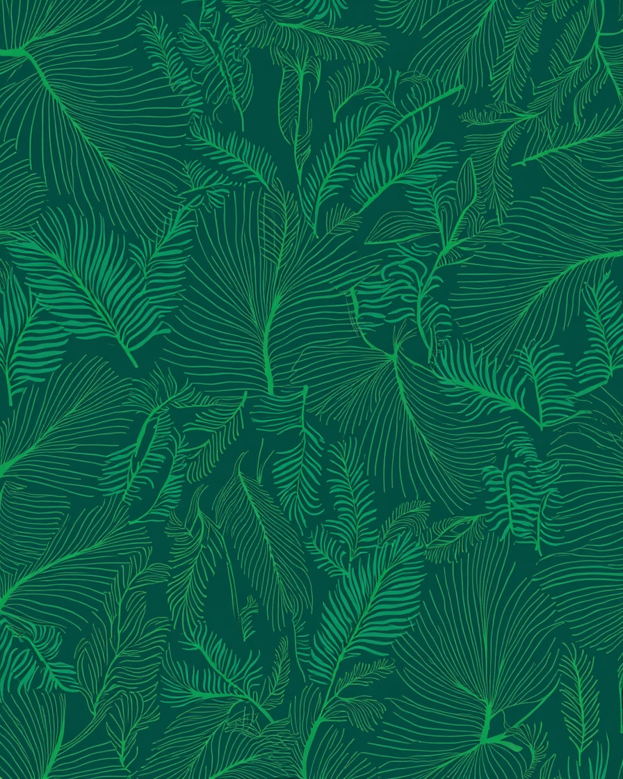 Dark Green Tropical Leaf Pattern Rug