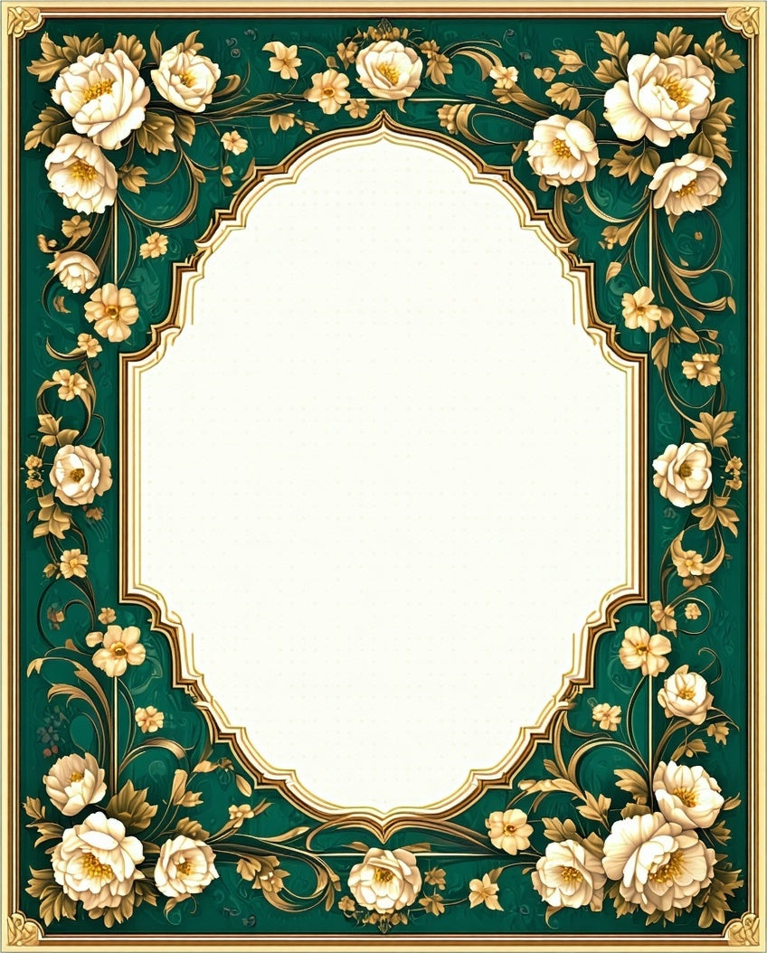 Elegant Emerald White Floral Scroll Rug