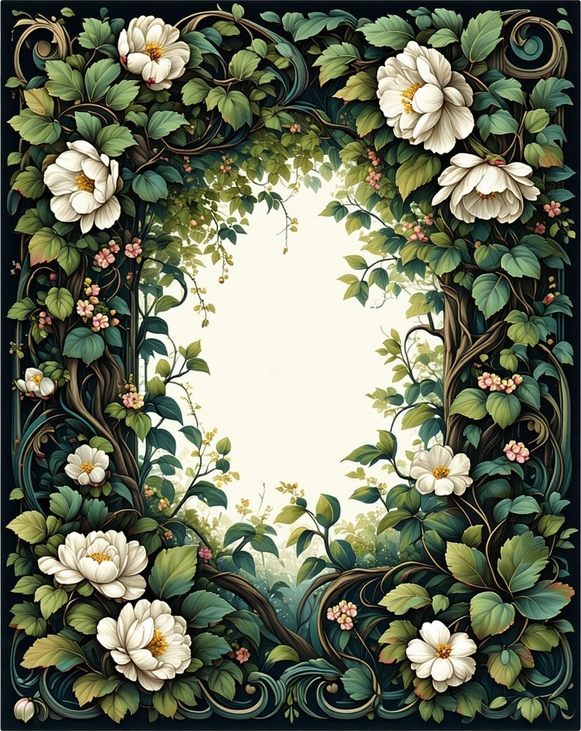 Floral Vine With White Peony Pattern Rug
