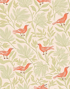 Coral Birds With Green Foliage Pattern Rug