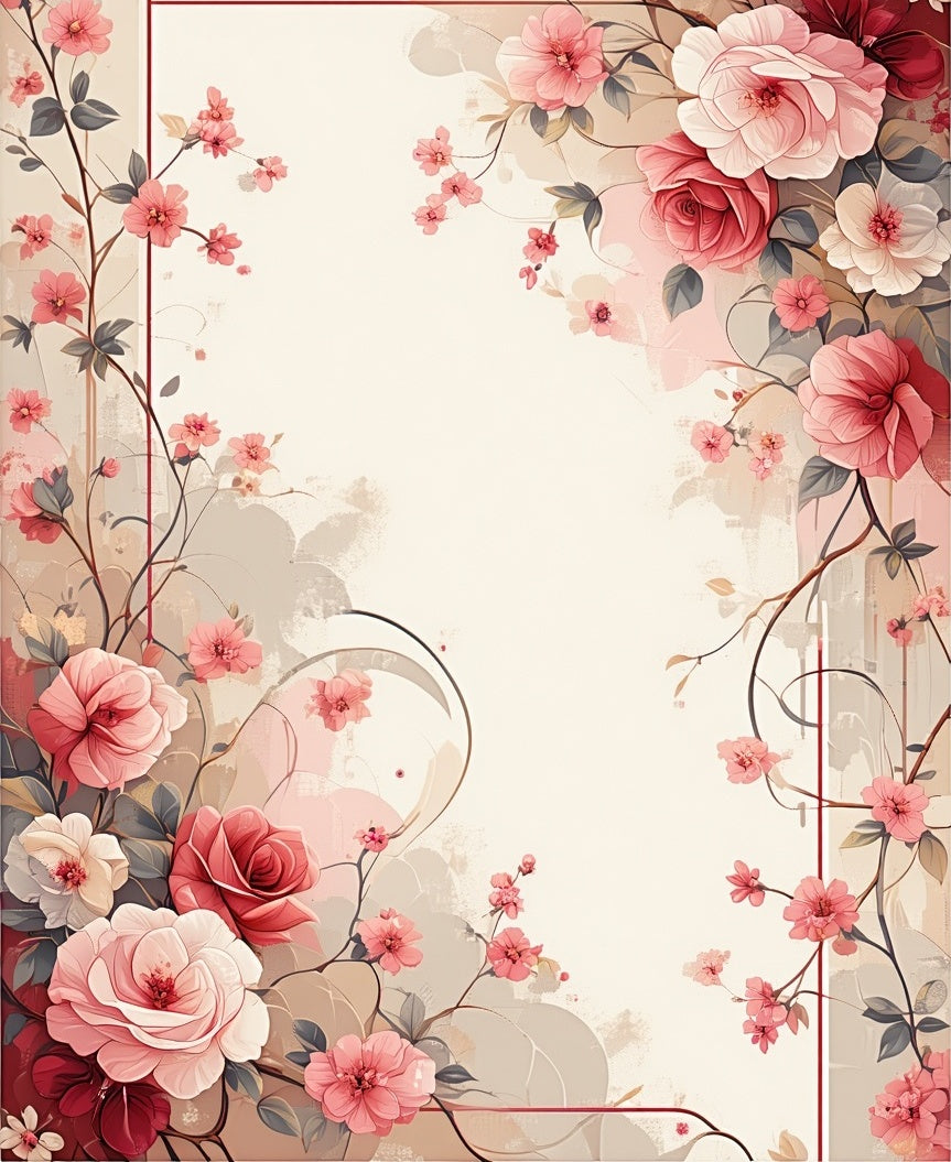 Soft Blush Floral Vine Design Rug