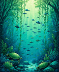 Underwater Scene with Tortoises and Fish Rug