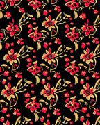 Red Yellow Floral Branches Pattern Rug