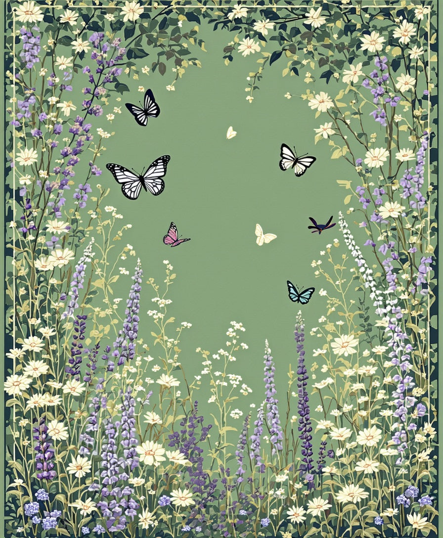 Floral Meadow Butterflies Pattern Rug